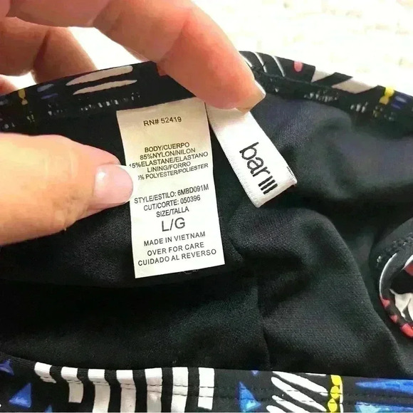 Bar III Geometric Medium Cut Ruched Back Bikini Bathing Suit Bottoms Size L - Picture 9 of 11